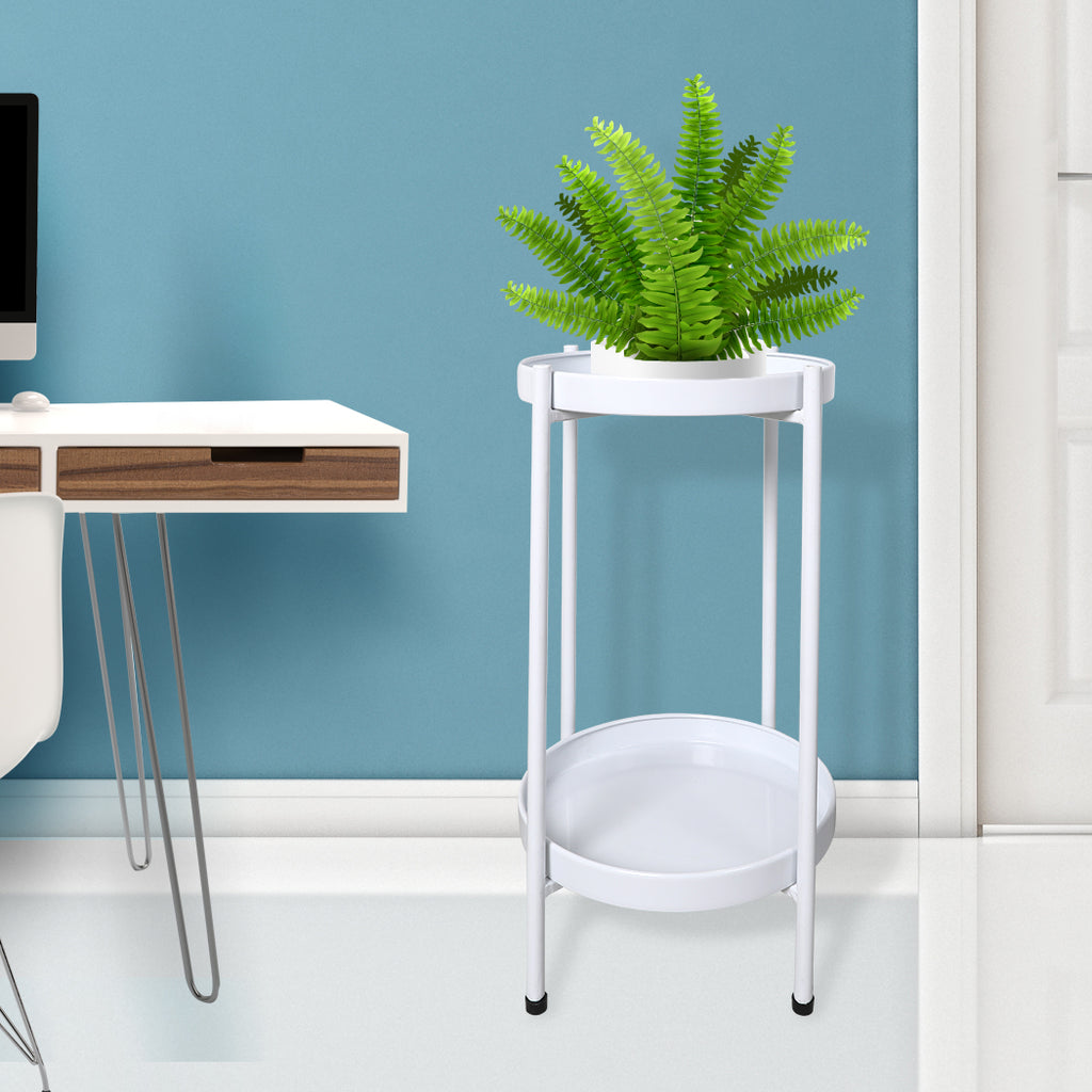 Levede 2 Tiers Plant Stand Metal Flower White Medium-1954802666353856519