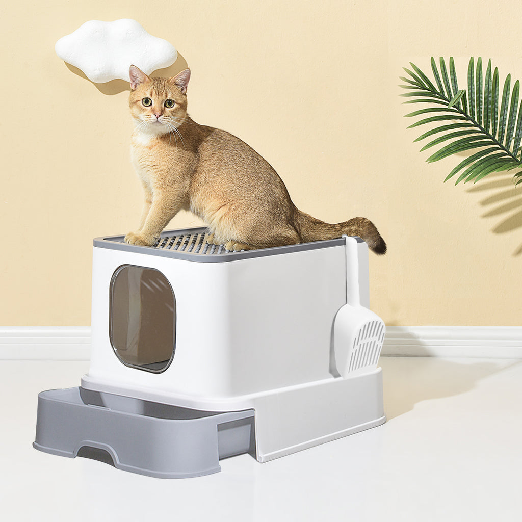 PaWz Cat Litter Box Fully Enclosed Kitty Grey-1954802512418705414