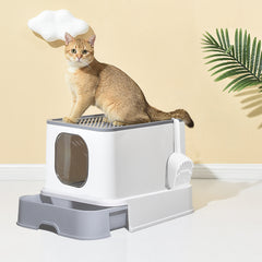 PaWz Cat Litter Box Fully Enclosed Kitty Grey-1954802512418705414