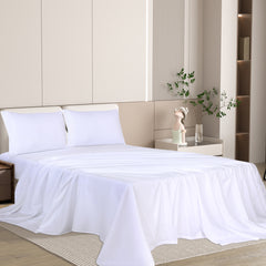 Dreamz 4pcs Double Size 100% Bamboo Bed Sheet Set in White Colour-1954802919341690886