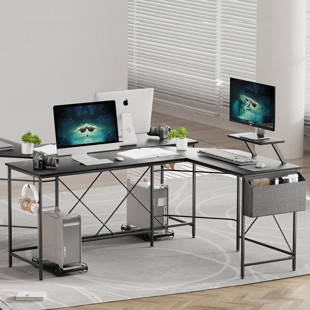 Levede Computer Desk Corner Desk Black-1954802381363482630
