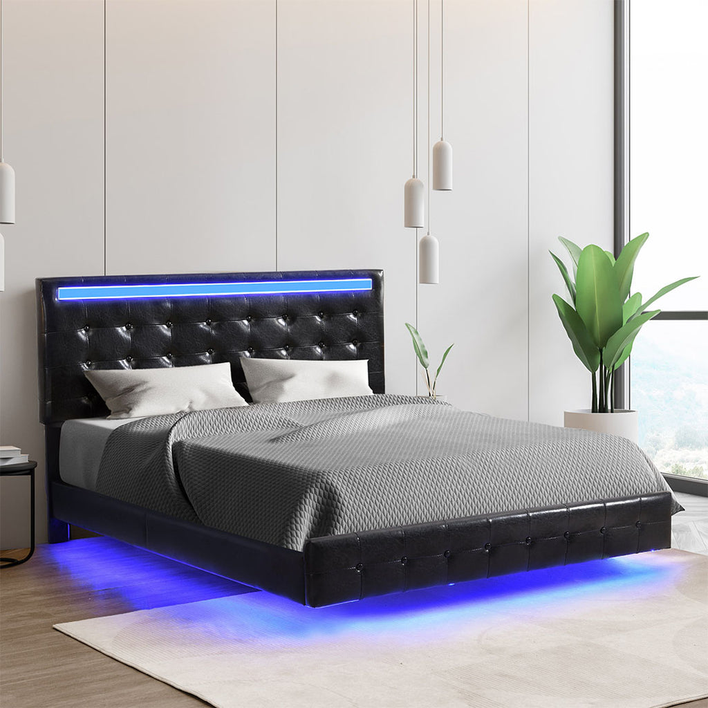 Levede  Floating Bed Frame Queen with Headboard LED Lights Mattress Base-1954802377370505222