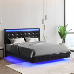 Levede  Floating Bed Frame Queen with Headboard LED Lights Mattress Base-1954802377370505222
