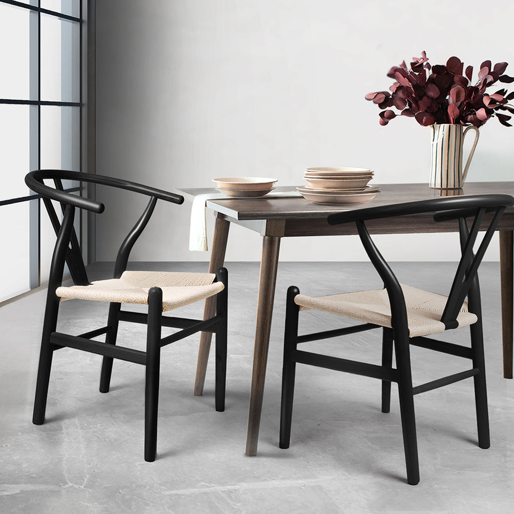 Levede 2x Dining Chairs Wooden Hans Black-1954802980578529286