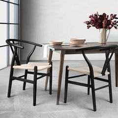 Levede 2x Dining Chairs Wooden Hans Black-1954802980578529286