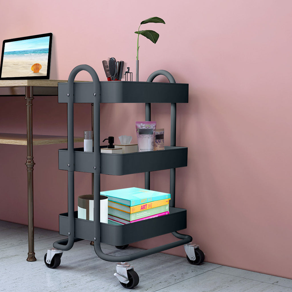 Levede 3 Tiers Kitchen Trolley Cart Grey-1954802728517636102