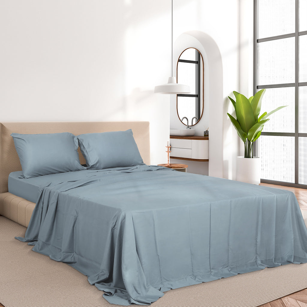 Dreamz 4pcs Queen Size 100% Bamboo Bed Sheet Set in Grey Colour-1954802920713228294