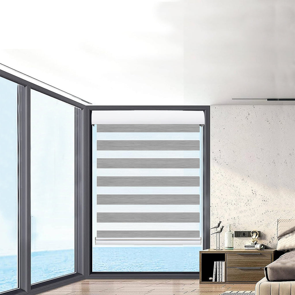 Marlow Blackout Zebra Roller Blind Curtains 90x210 Grey-1954802974920413190