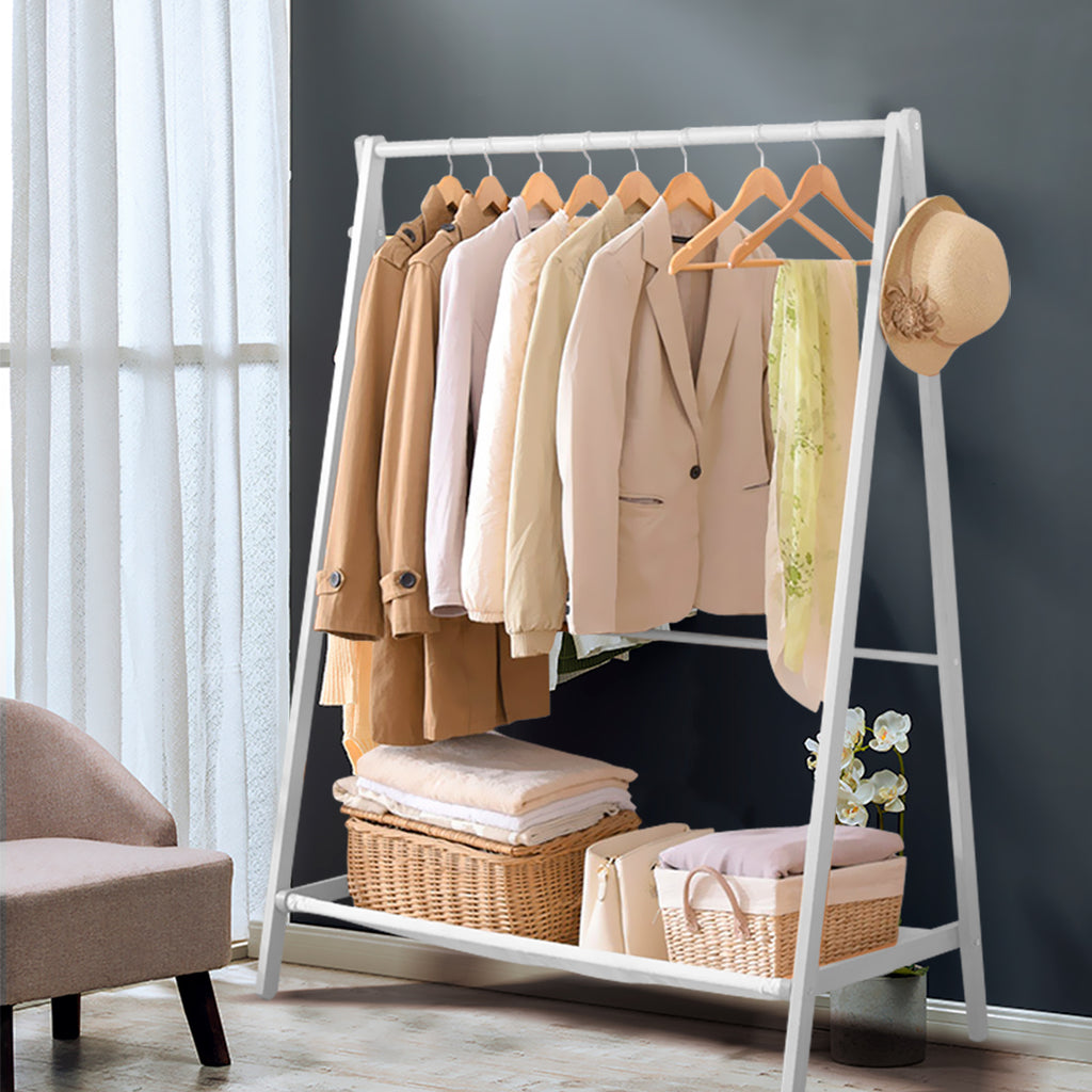 Levede Clothes Rack Wooden Wardrobe White-1954803003496206342