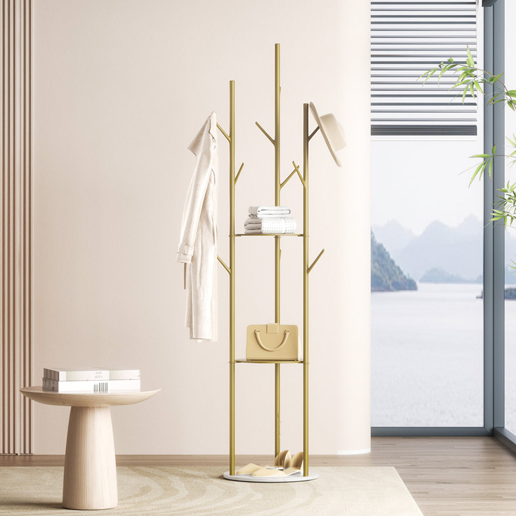 Levede Coat Rack Clothes Stand 8 Hook Organizer Gold-1954803015403835398