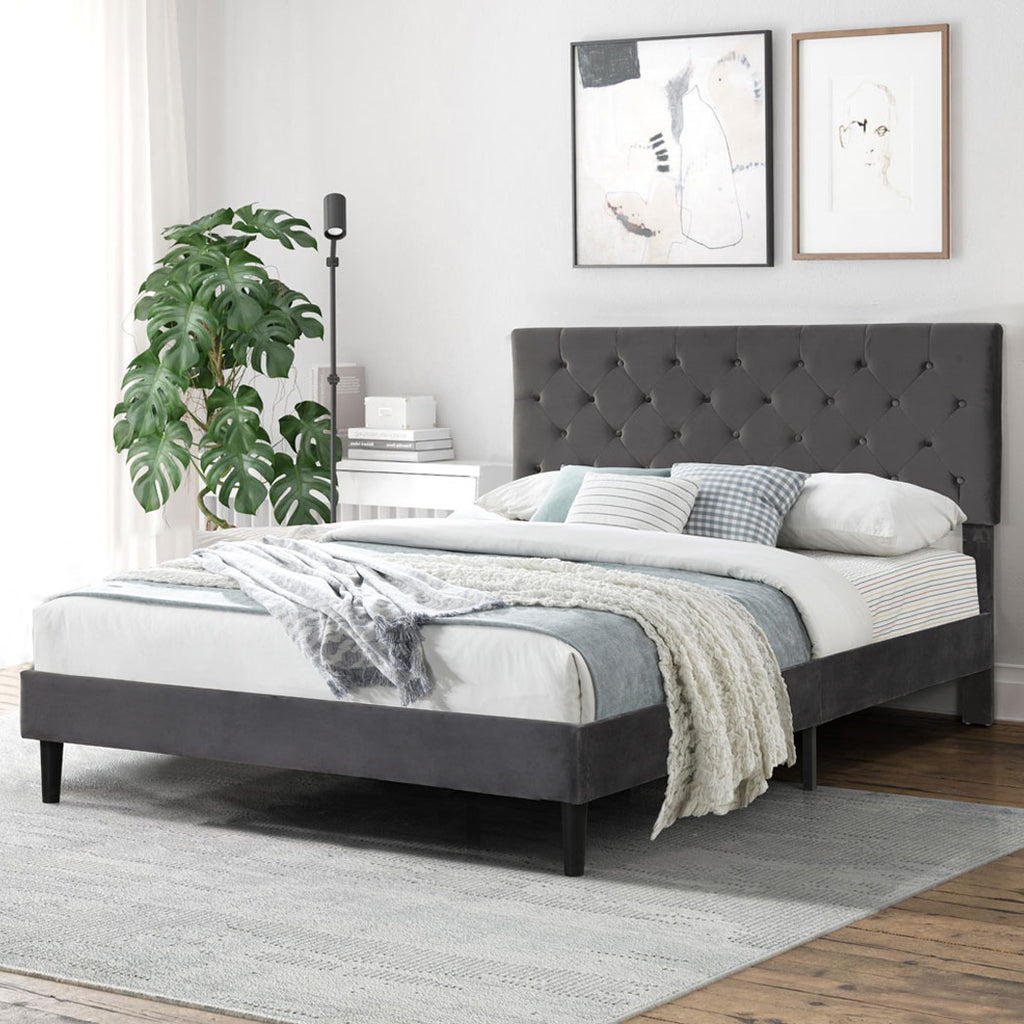 Levede Bed Frame Double Size Mattress Grey-1954802930125246470