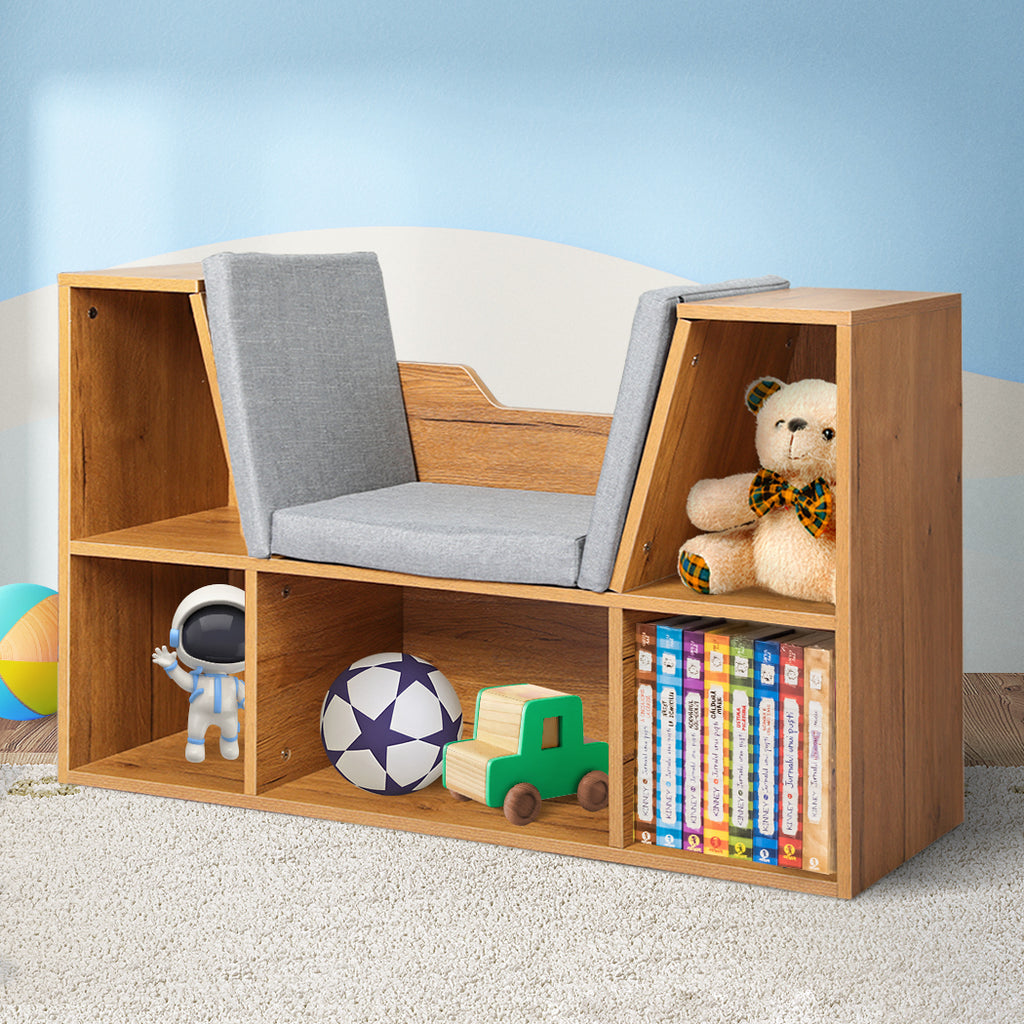 Levede Kids Bookcase Toys Box Shelf Brown-1954802614667448326