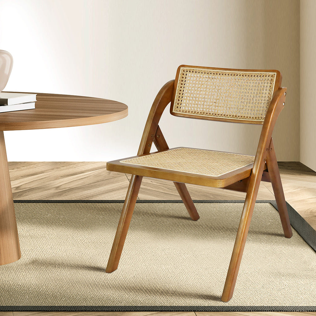 Levede 2X Foldable Rattan Dining Chairs Walnut-1954802988602232838