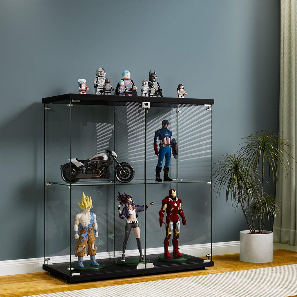 Stacked Glass Display Cabinet Lockable Collections Storage 2 Tier Shelf 2 Door-1954802399797448710