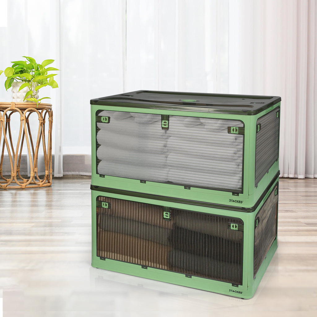Storage Box Plastic Stackable Container L Green Large-1954802599781863430