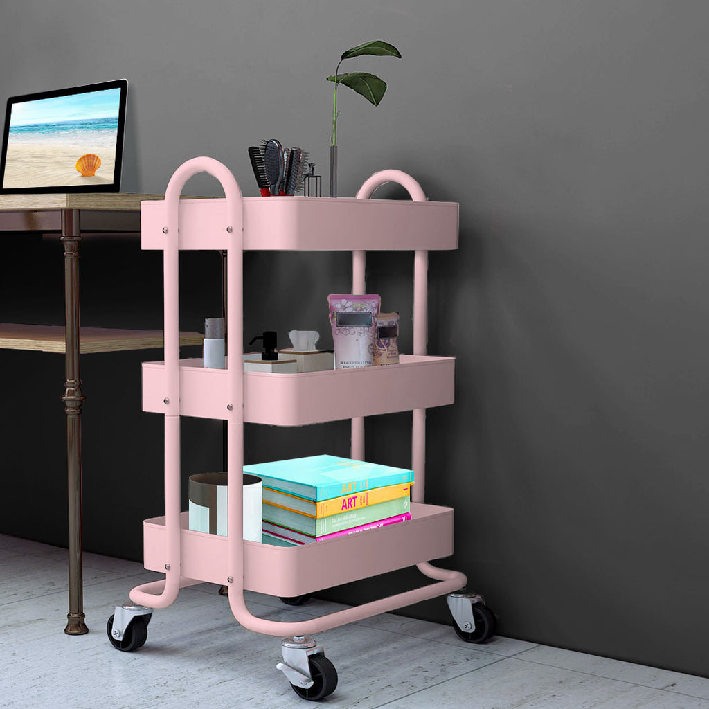 Levede 3 Tiers Kitchen Trolley Cart Pink-1954802728702185478