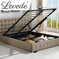 Levede Fabric Bed Frame Queen Tufted Beige-1954802922814574598