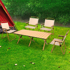 Levede Folding Camping Table Chair Set Oak-1954802886160551942