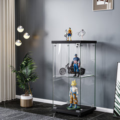 Stacked Display Cabinet Collection Storage Tempered Glass 2 Tier With Lock Black-1954802399617093638