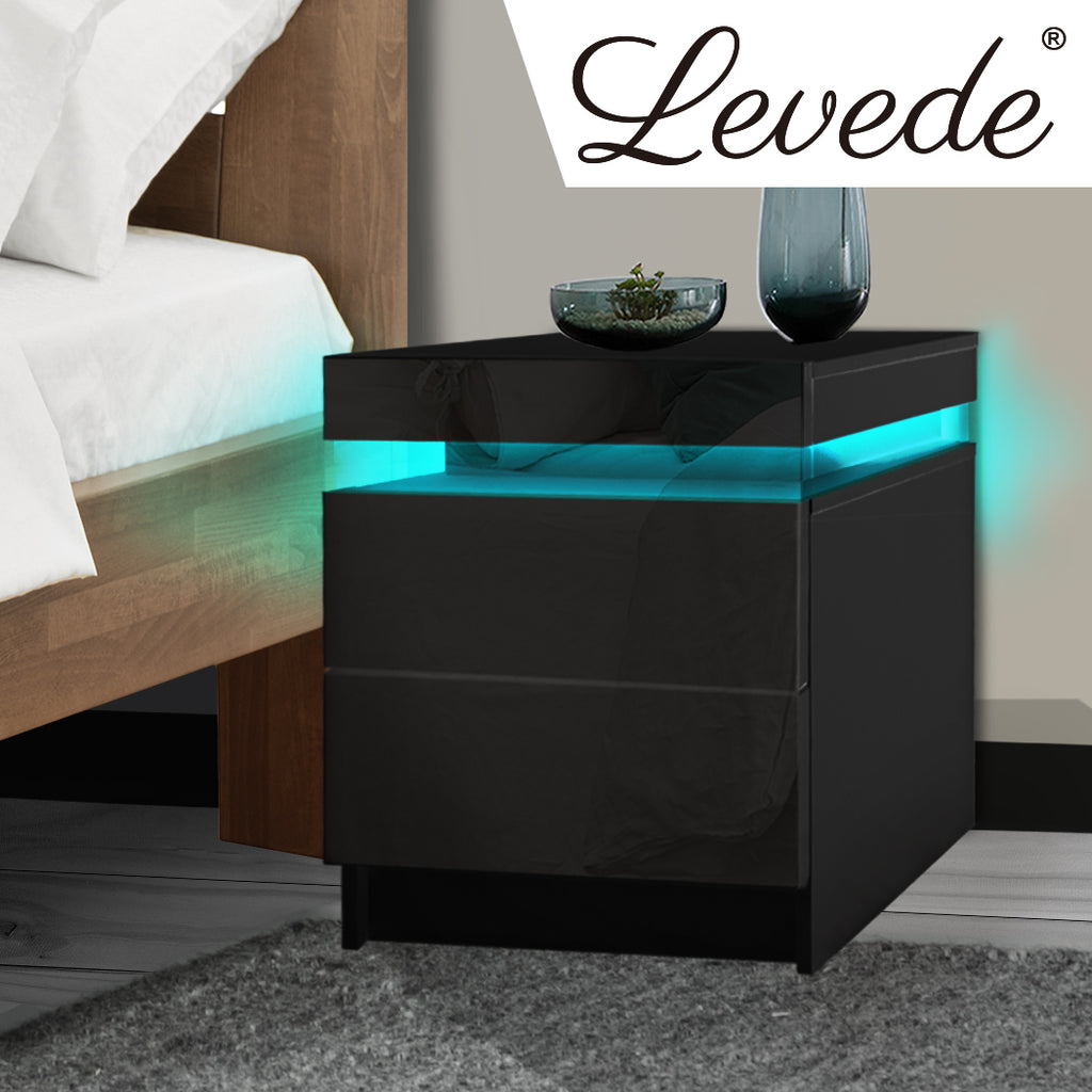 Levede Bedside Tables Side Table 2 Drawers Black-1954802716106690566
