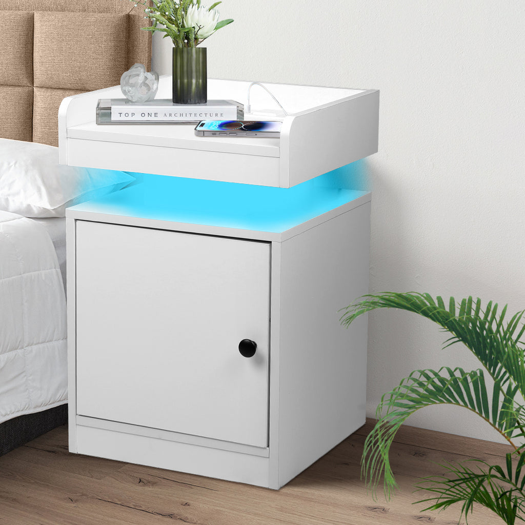 Levede Bedside Table USB Charger Outlet RGB White-1963748908136009735