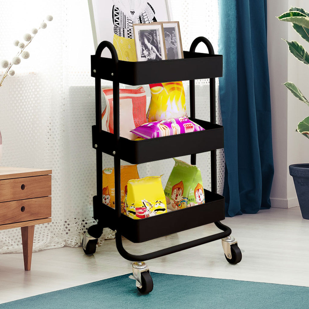Levede 3 Tiers Kitchen Trolley Cart Black-1954802728345669639