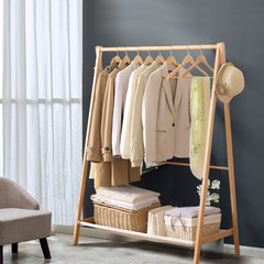 Levede Clothes Rack Wooden Wardrobe Natural-1954803003269713926