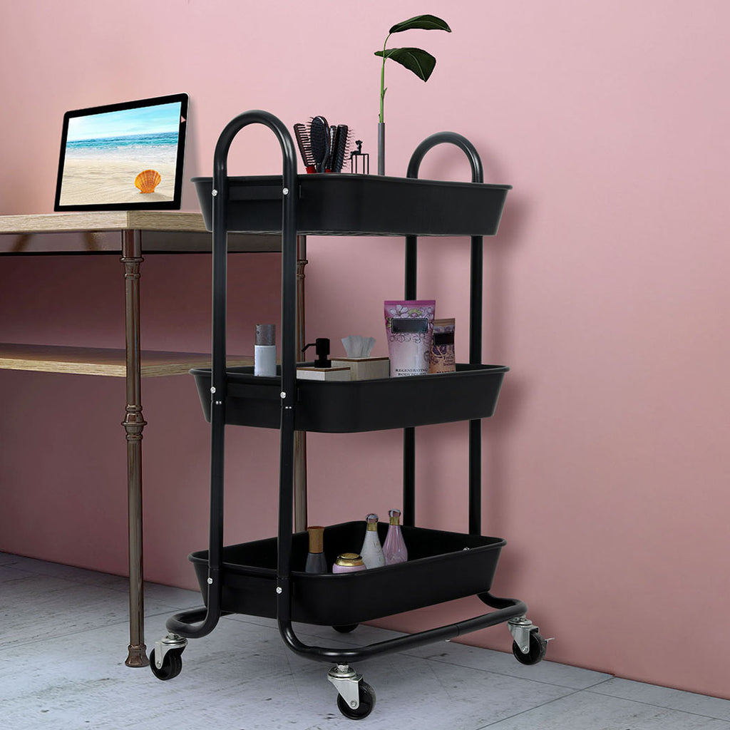 Levede 3 Tiers Kitchen Storage Trolley Black-1954802729629126664