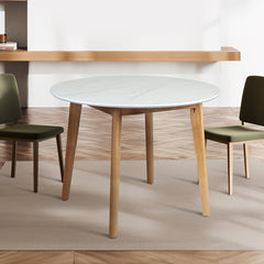 Levede Dining Table Round Rubberwood Base 100cm White 100 CM-1954802999041855495