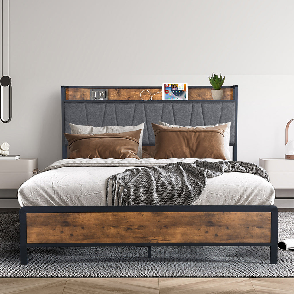 Levede Queen Bed Frame Tufted Headboard USB Charge-1954802934642511879