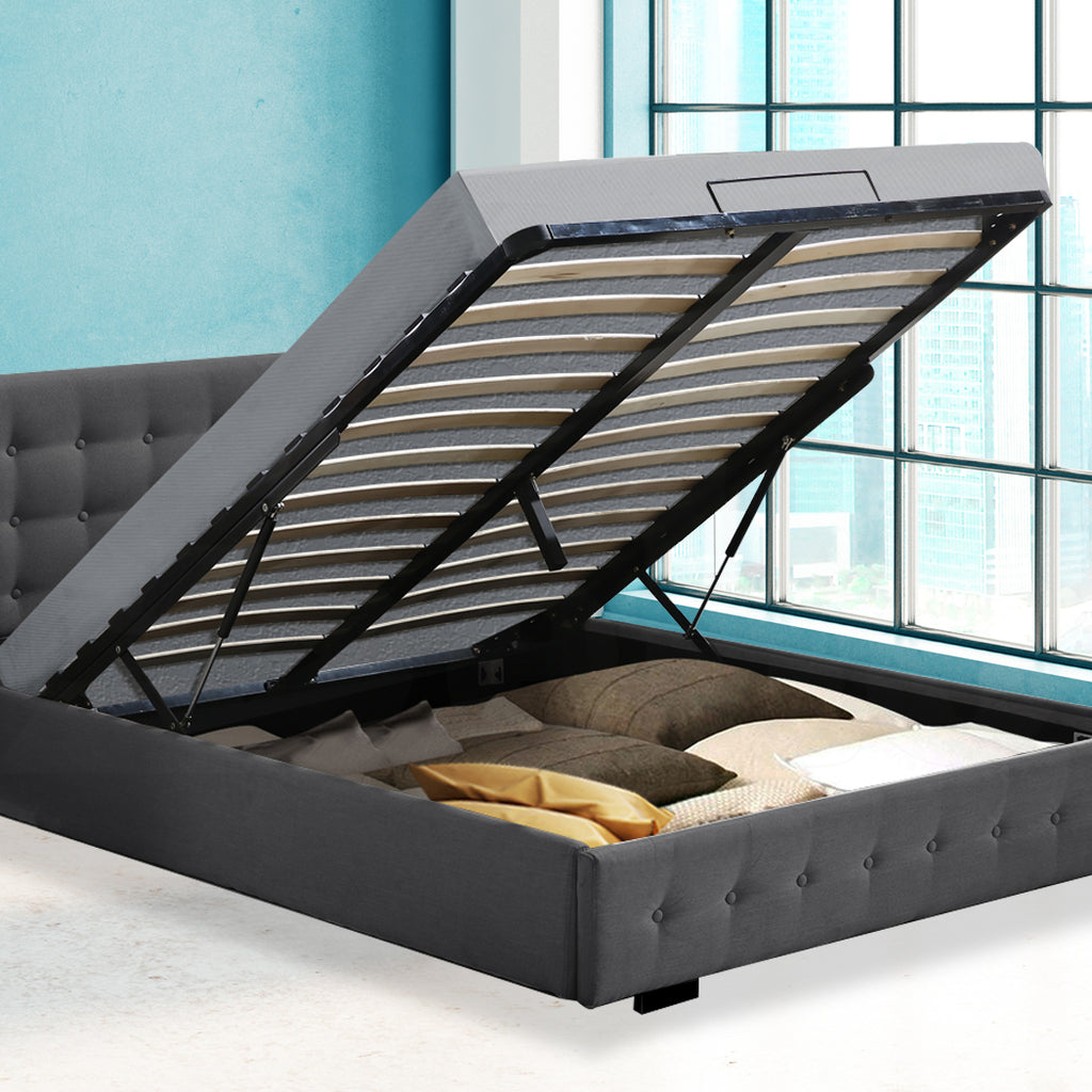 Levede Fabric Bed Frame Queen Tufted Dark Grey-1954802923024289799