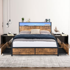 Levede Queen Bed Frame RGB LED 4 Drawers USB-1954802934869004295