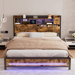 Levede Queen Bed Frame Storage Headboard Industrial-1954802449487368199