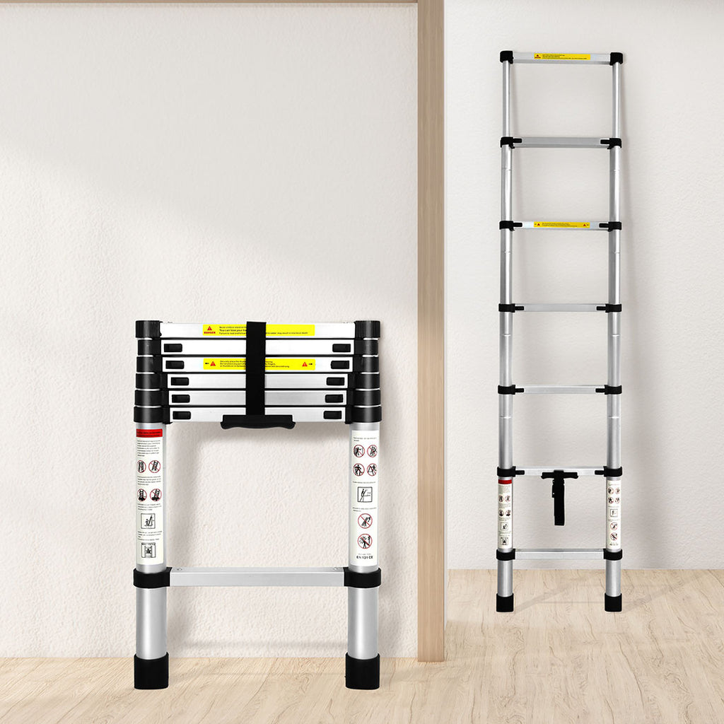 Traderight Multipurpose Ladder Telescopic 2M Silver 2 Meter-1954802733693407239