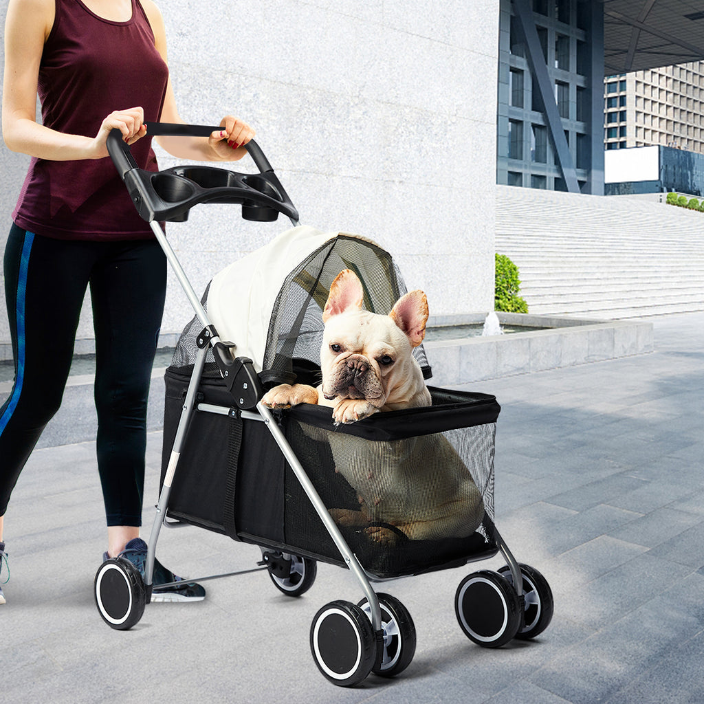 PaWz Large Pet Stroller Dog Cat Carrier Black-1954802606761185287