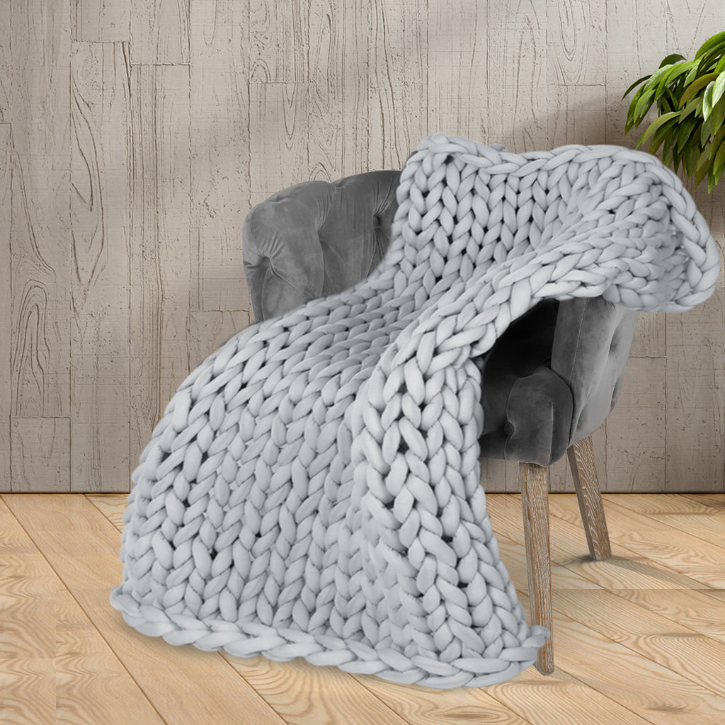 Dreamz Knitted Weighted Blanket Chunky Grey Kids-1954802943781900295