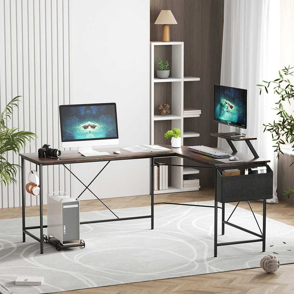 Levede Computer Desk Corner Desk Brown-1954802381535449095