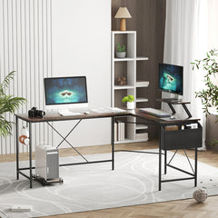 Levede Computer Desk Corner Desk Brown-1954802381535449095