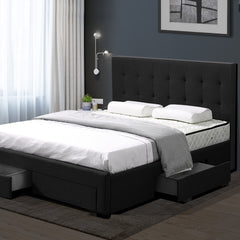 Levede Queen Bed Frame Fabric Tufted Dark Grey-1972833487778091014