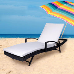 Levede Sun Lounger Wicker Lounge Outdoor Grey-1954802878652747783