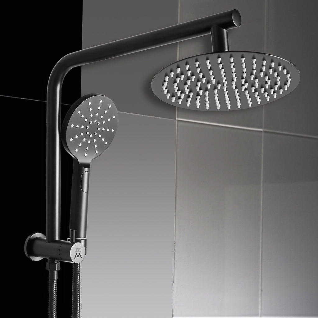 High Pressure Shower Head Set Rain Round Black-1954802953378467847