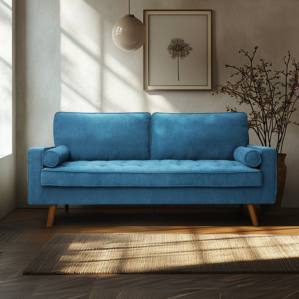Levede Fabric Sofa Armchair 3 Seater Couch Blue 191cm Wide-1954802588826341383