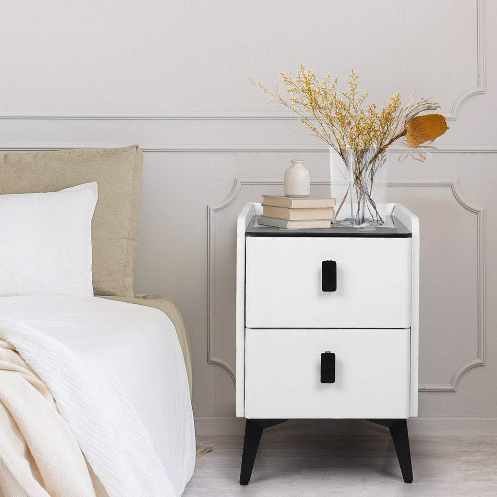 Levede Bedside Table LED Lights Drawers Storage-1954802385515843590
