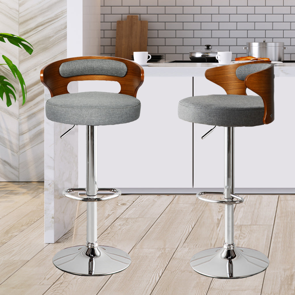 Levede 1x Kitchen Bar Stools Gas Lift Grey Silver-1954802951906267143