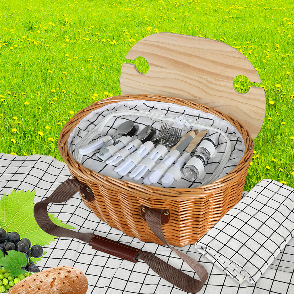 Picnic Basket Set Willow Baskets Outdoor-1954802902241513479
