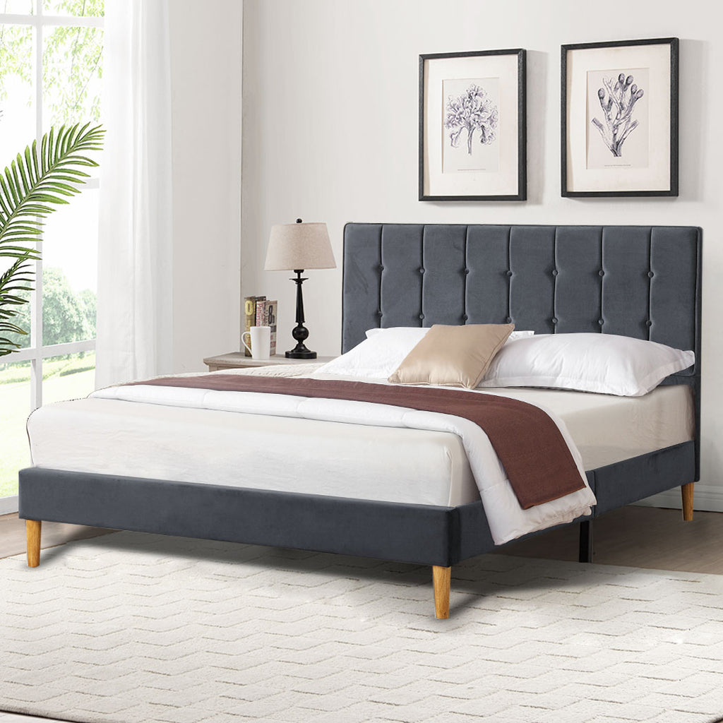 Levede Fabric Bed Frame Double Mattress Grey-1954802926509756423