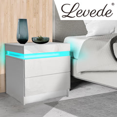 Levede Bedside Tables RGB LED Side Table White-1954802716282851335