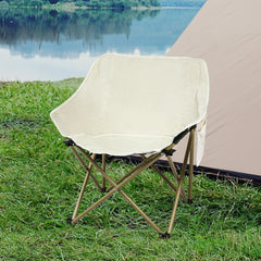 Levede Folding Camping Moon Chair Lightweight Beige-1954802887318179847