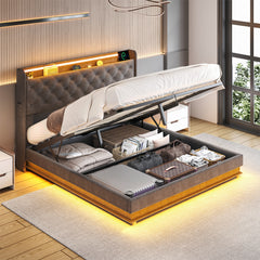Levede Double Bed Frame Gas Lift LED Light-1954802406353145863