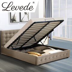 Levede Fabric Bed Frame Queen Tufted Beige-1954802922814574599